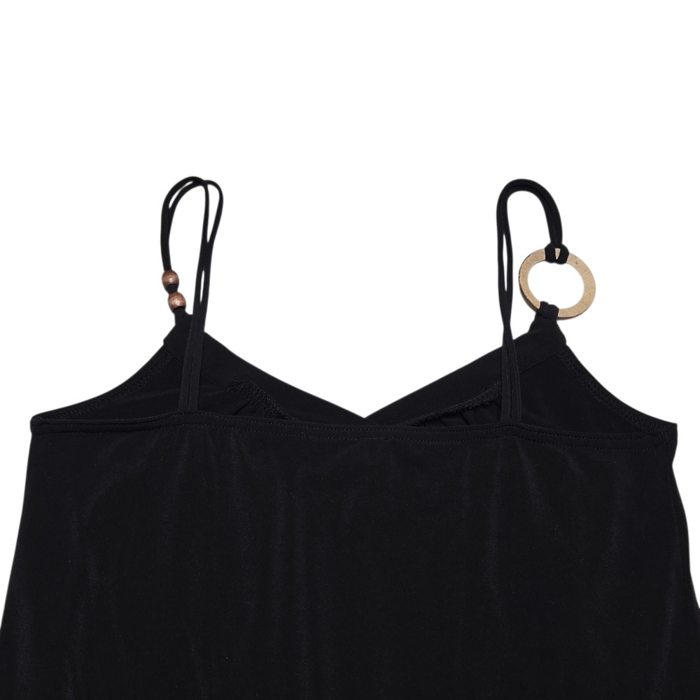 Vintage BCX Top Womens Medium Black Y2K Peplum Cami Beaded Strap V Neck USA Boho - Picture 9 of 12